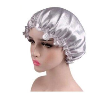 Silver Satin Silky Hair Bonnet with Elastic Band (Never Worn)